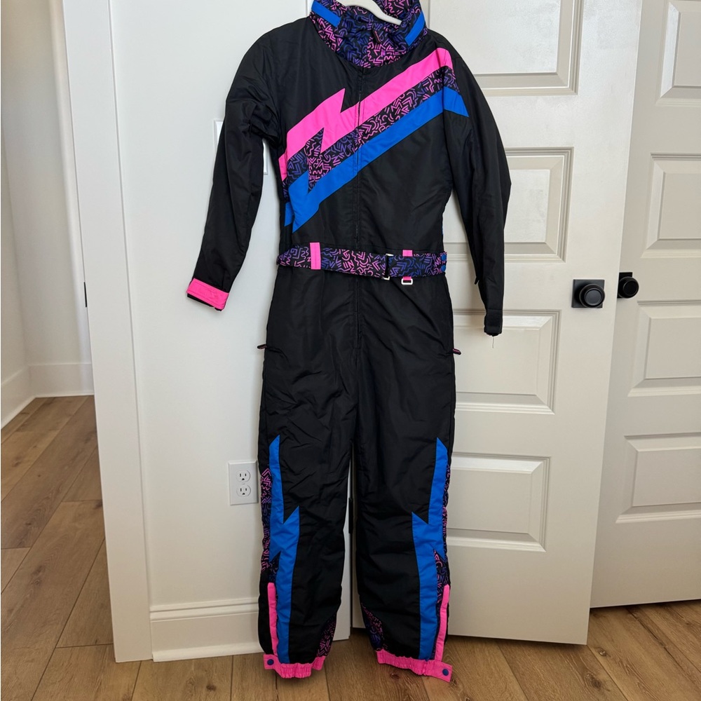 Tipsy Elves Black Ski Suit with Pink Highlights